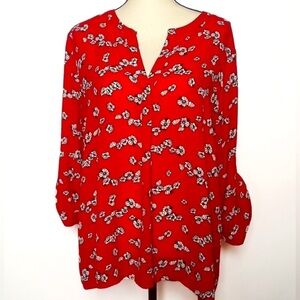 Dahlia | Red Floral Pansy Blouse | Size Medium
